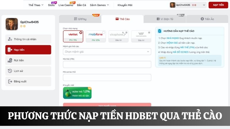 nạp tiền HDBET qua thẻ cào