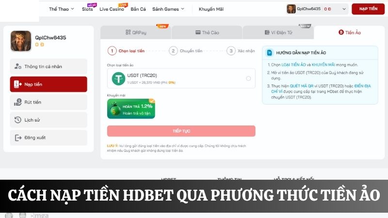 nạp tiền HDBET qua phương thức tiền ảo