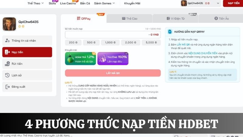 các phương thức nạp tiền HDBET